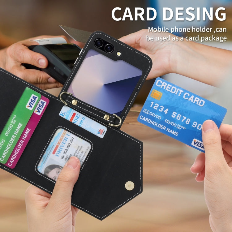 For Samsung Galaxy Z Flip6 POLA Grid Texture Multi-Card Slots Zipper Wallet Phone Case