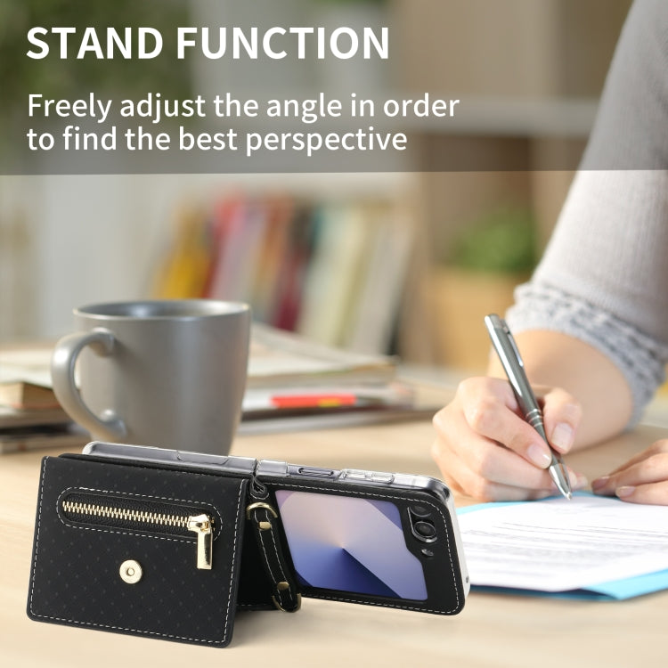 For Samsung Galaxy Z Flip6 POLA Grid Texture Multi-Card Slots Zipper Wallet Phone Case