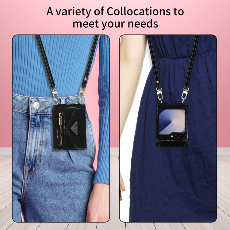 For Samsung Galaxy Z Flip6 POLA Grid Texture Multi-Card Slots Zipper Wallet Phone Case