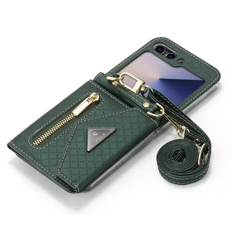 For Samsung Galaxy Z Flip6 POLA Grid Texture Multi-Card Slots Zipper Wallet Phone Case
