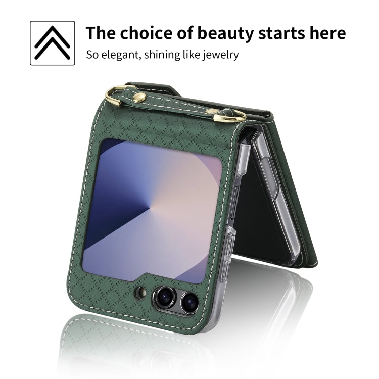 For Samsung Galaxy Z Flip6 POLA Grid Texture Multi-Card Slots Zipper Wallet Phone Case