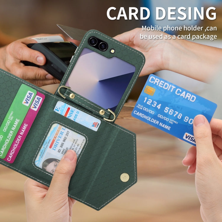 For Samsung Galaxy Z Flip6 POLA Grid Texture Multi-Card Slots Zipper Wallet Phone Case