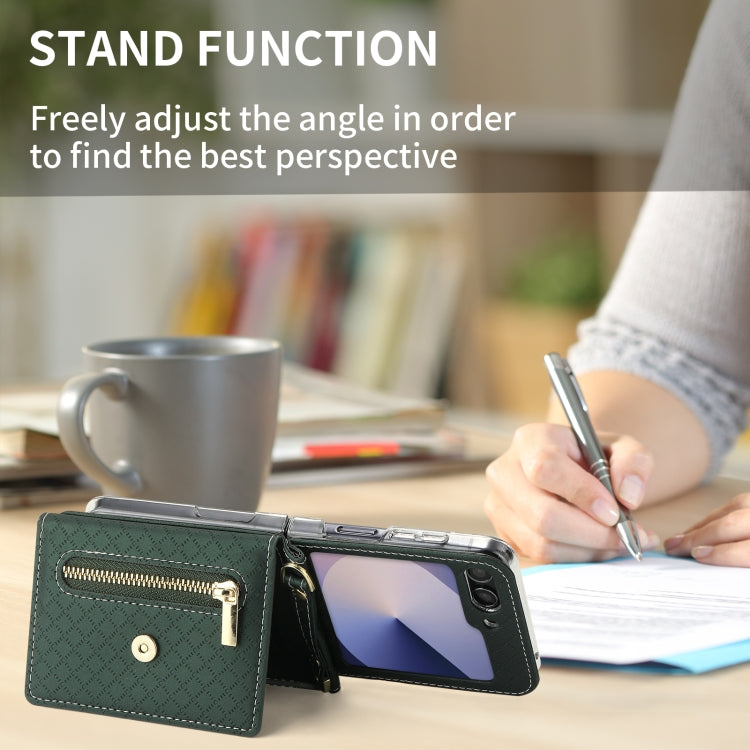 For Samsung Galaxy Z Flip6 POLA Grid Texture Multi-Card Slots Zipper Wallet Phone Case