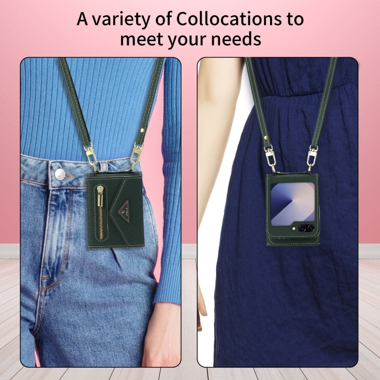For Samsung Galaxy Z Flip6 POLA Grid Texture Multi-Card Slots Zipper Wallet Phone Case