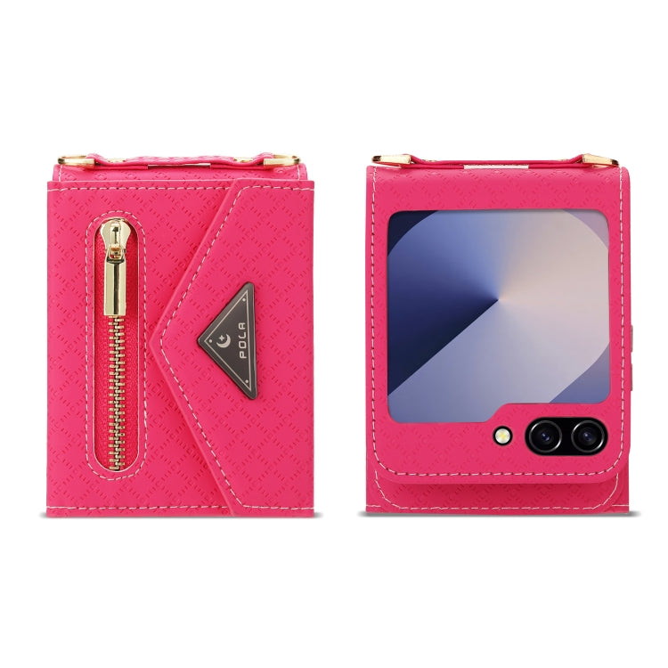For Samsung Galaxy Z Flip6 POLA Grid Texture Multi-Card Slots Zipper Wallet Phone Case