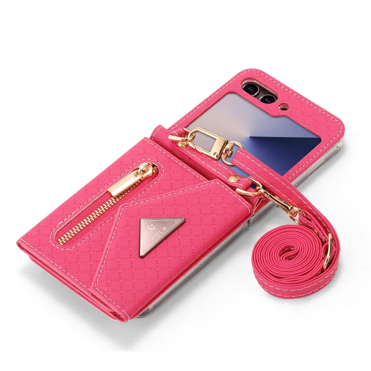 For Samsung Galaxy Z Flip6 POLA Grid Texture Multi-Card Slots Zipper Wallet Phone Case