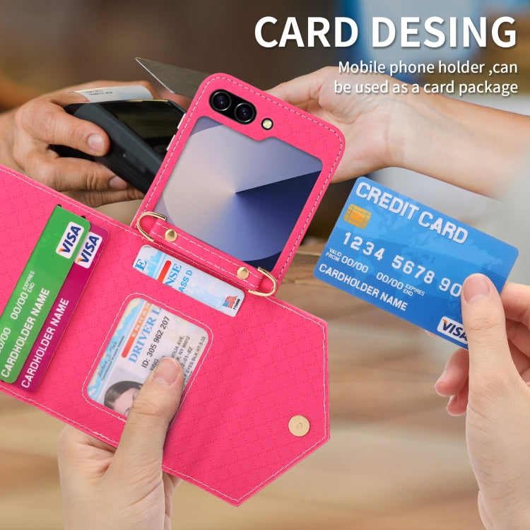 For Samsung Galaxy Z Flip6 POLA Grid Texture Multi-Card Slots Zipper Wallet Phone Case