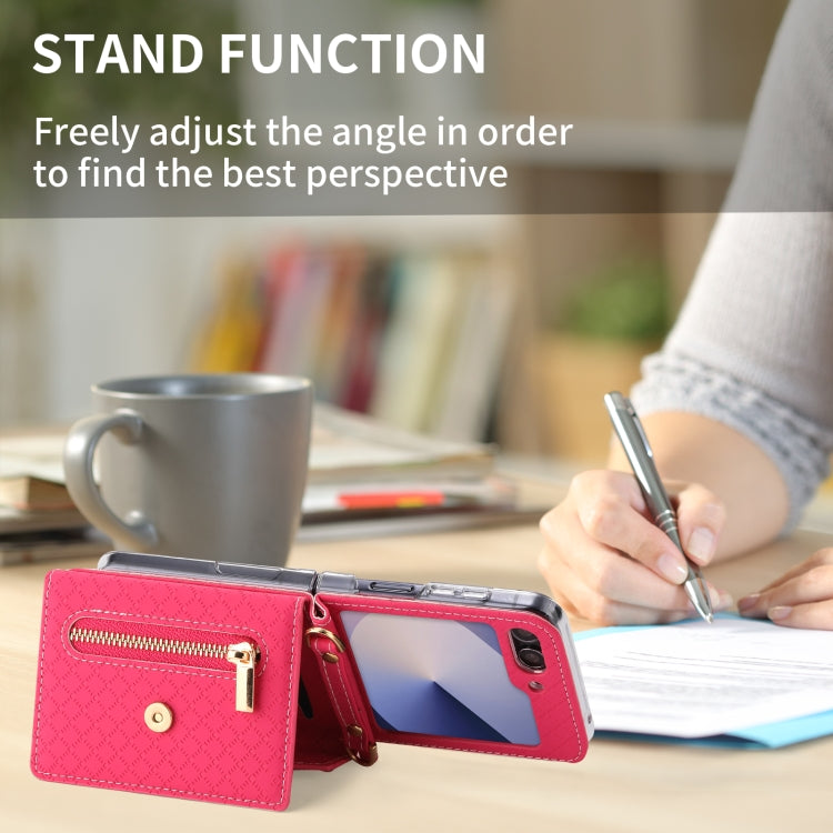 For Samsung Galaxy Z Flip6 POLA Grid Texture Multi-Card Slots Zipper Wallet Phone Case