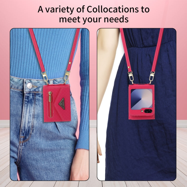 For Samsung Galaxy Z Flip6 POLA Grid Texture Multi-Card Slots Zipper Wallet Phone Case