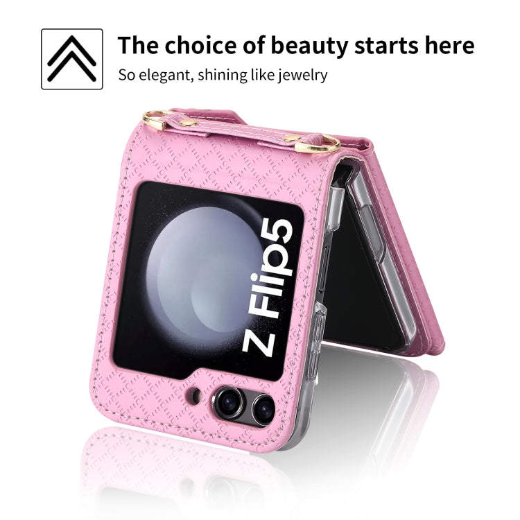 For Samsung Galaxy Z Flip5 POLA Grid Texture Multi-Card Slots Zipper Wallet Phone Case