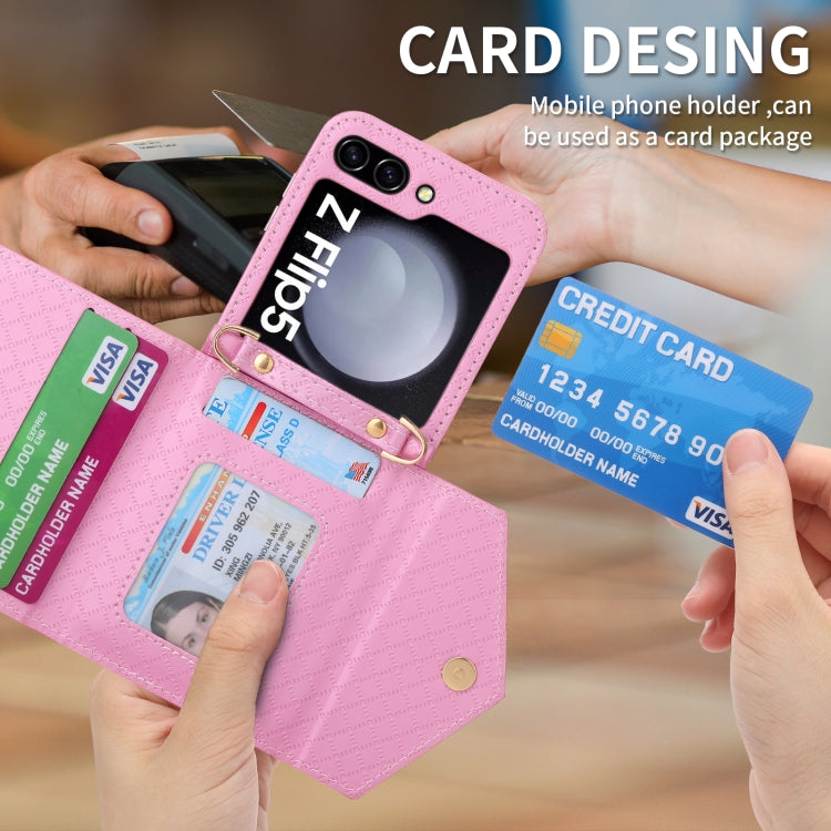 For Samsung Galaxy Z Flip5 POLA Grid Texture Multi-Card Slots Zipper Wallet Phone Case
