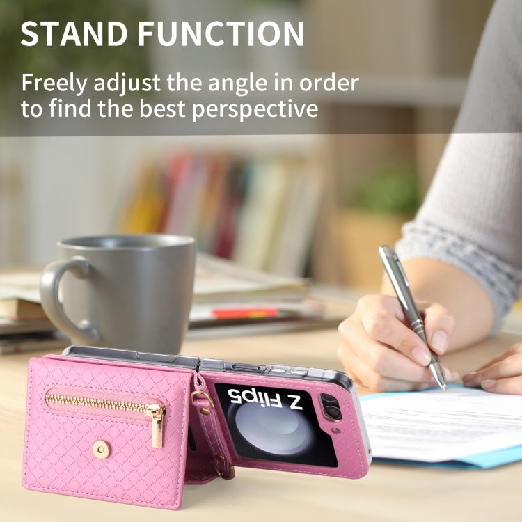 For Samsung Galaxy Z Flip5 POLA Grid Texture Multi-Card Slots Zipper Wallet Phone Case