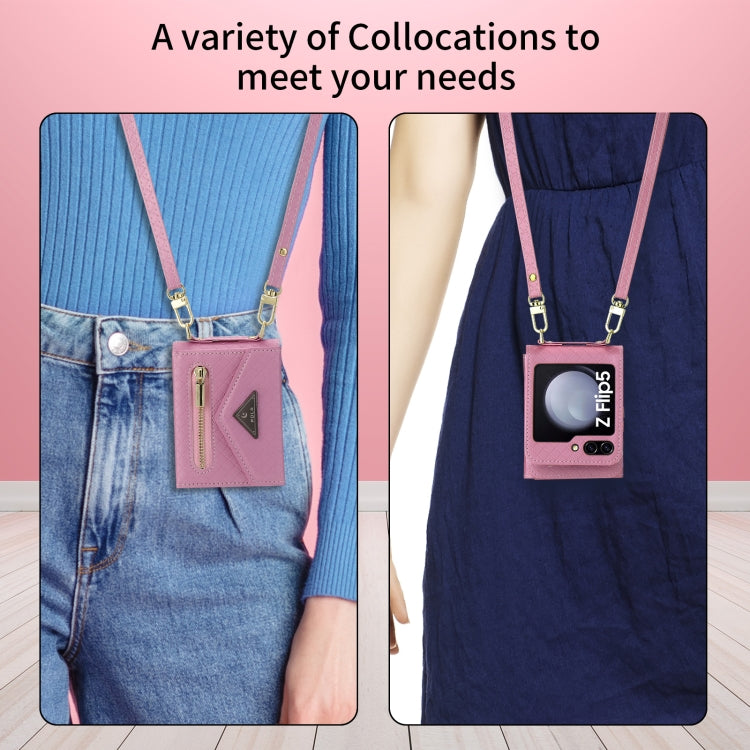 For Samsung Galaxy Z Flip5 POLA Grid Texture Multi-Card Slots Zipper Wallet Phone Case