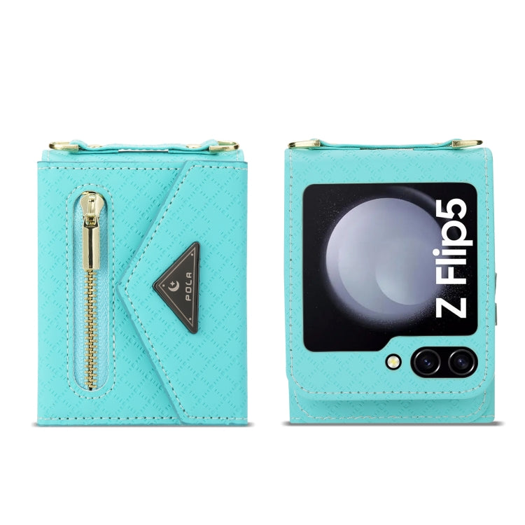 For Samsung Galaxy Z Flip5 POLA Grid Texture Multi-Card Slots Zipper Wallet Phone Case