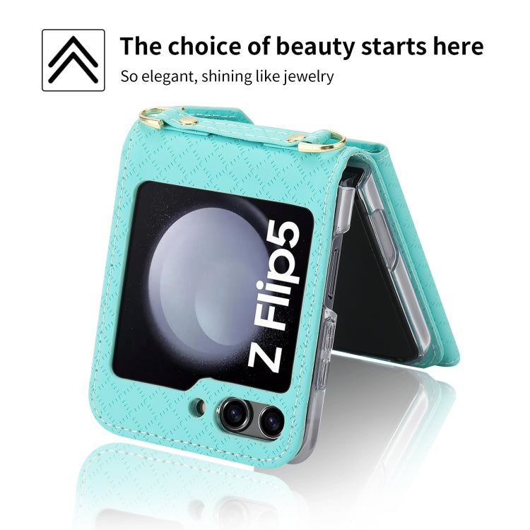 For Samsung Galaxy Z Flip5 POLA Grid Texture Multi-Card Slots Zipper Wallet Phone Case