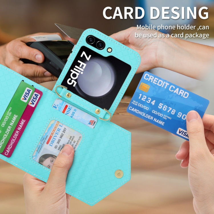 For Samsung Galaxy Z Flip5 POLA Grid Texture Multi-Card Slots Zipper Wallet Phone Case