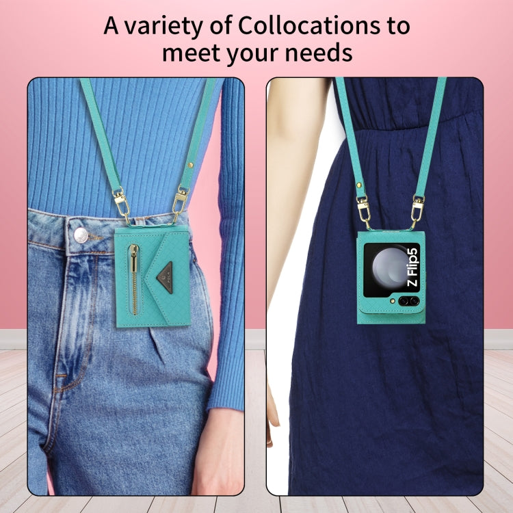 For Samsung Galaxy Z Flip5 POLA Grid Texture Multi-Card Slots Zipper Wallet Phone Case