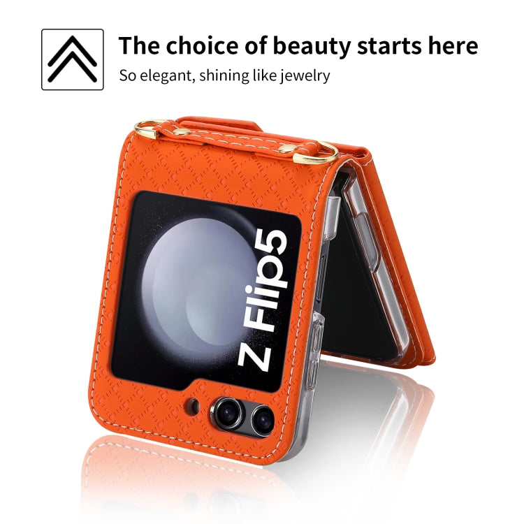 For Samsung Galaxy Z Flip5 POLA Grid Texture Multi-Card Slots Zipper Wallet Phone Case