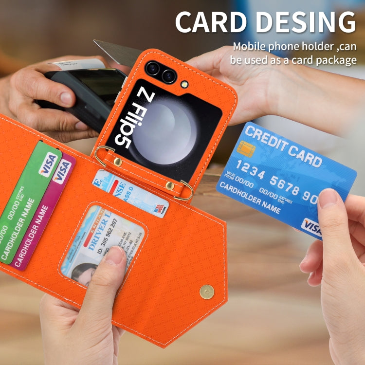 For Samsung Galaxy Z Flip5 POLA Grid Texture Multi-Card Slots Zipper Wallet Phone Case