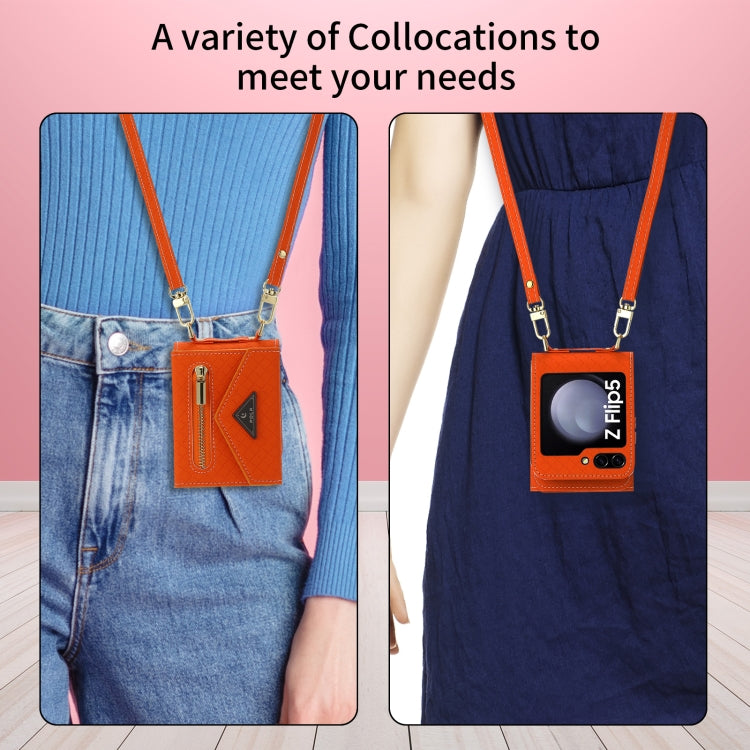 For Samsung Galaxy Z Flip5 POLA Grid Texture Multi-Card Slots Zipper Wallet Phone Case