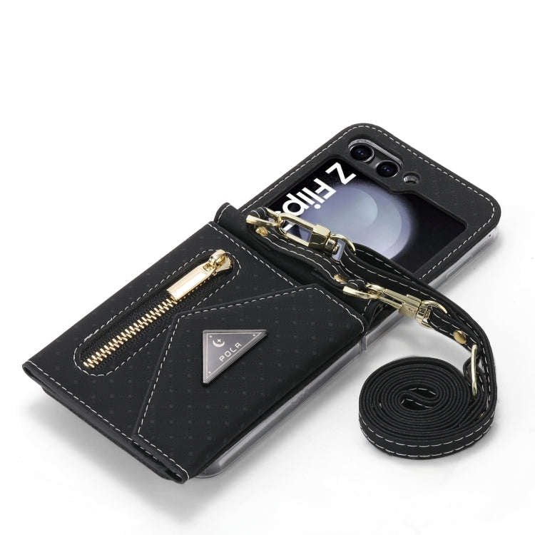 For Samsung Galaxy Z Flip5 POLA Grid Texture Multi-Card Slots Zipper Wallet Phone Case