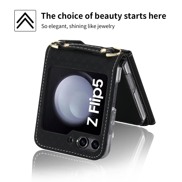 For Samsung Galaxy Z Flip5 POLA Grid Texture Multi-Card Slots Zipper Wallet Phone Case