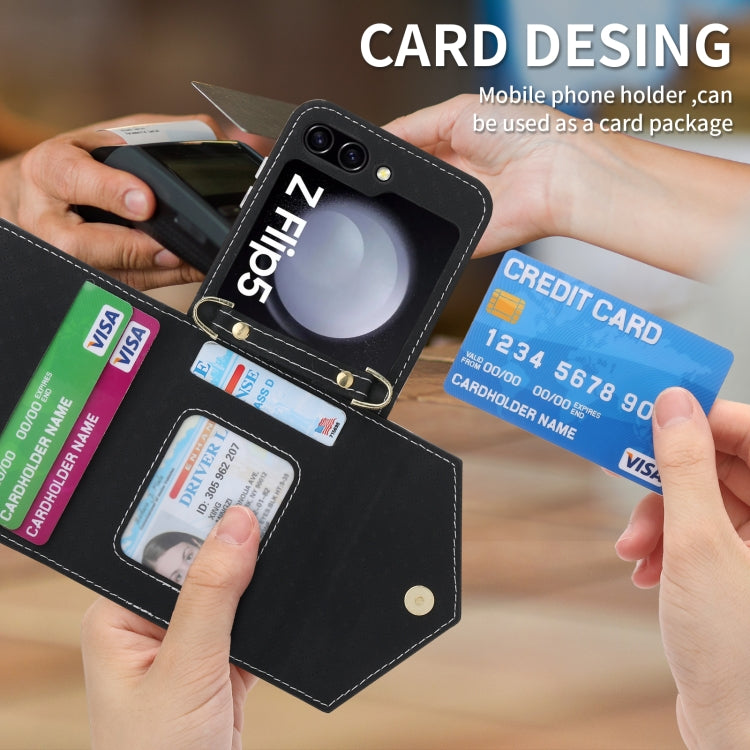 For Samsung Galaxy Z Flip5 POLA Grid Texture Multi-Card Slots Zipper Wallet Phone Case