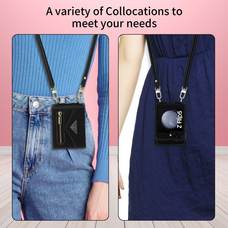 For Samsung Galaxy Z Flip5 POLA Grid Texture Multi-Card Slots Zipper Wallet Phone Case
