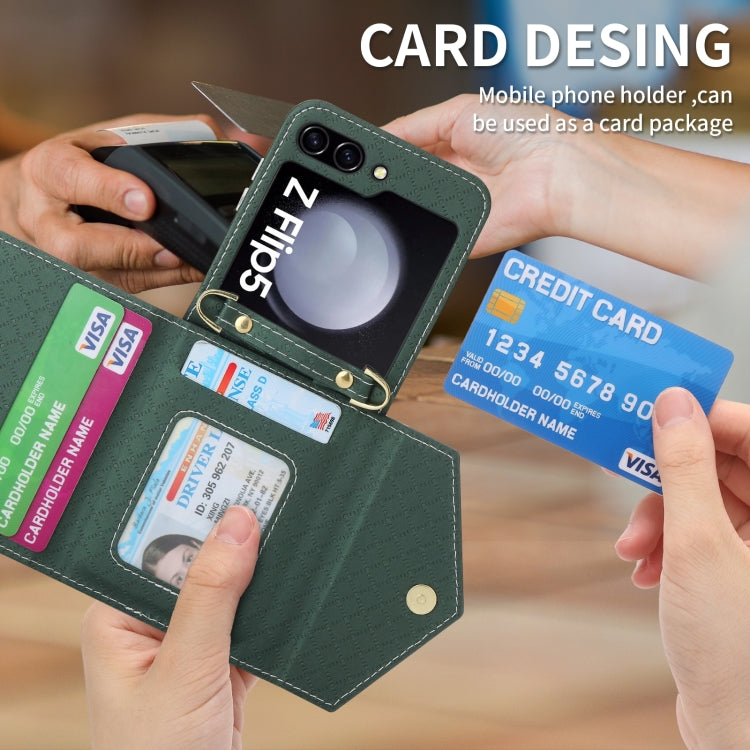 For Samsung Galaxy Z Flip5 POLA Grid Texture Multi-Card Slots Zipper Wallet Phone Case