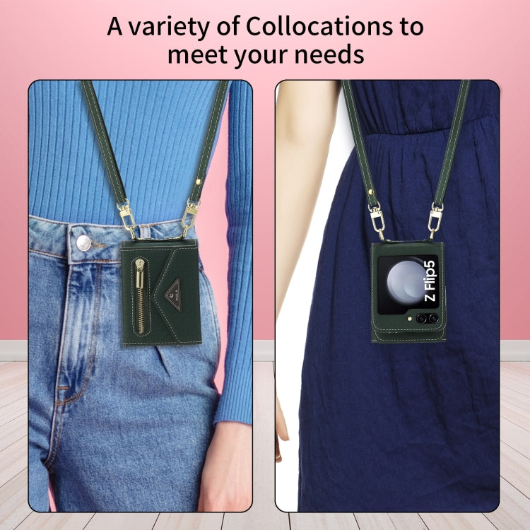 For Samsung Galaxy Z Flip5 POLA Grid Texture Multi-Card Slots Zipper Wallet Phone Case