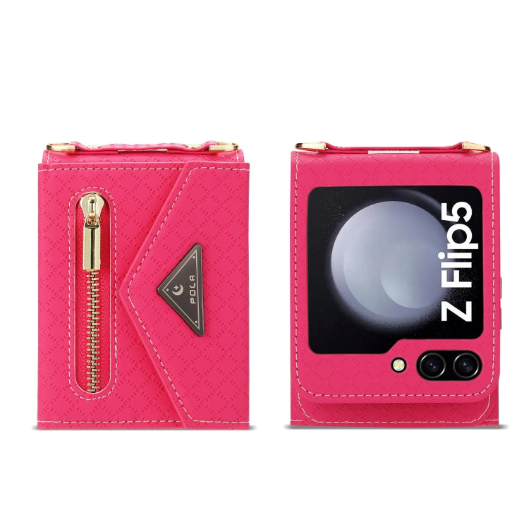 For Samsung Galaxy Z Flip5 POLA Grid Texture Multi-Card Slots Zipper Wallet Phone Case