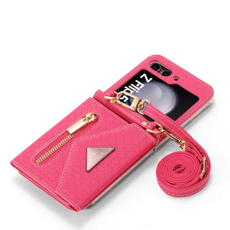 For Samsung Galaxy Z Flip5 POLA Grid Texture Multi-Card Slots Zipper Wallet Phone Case