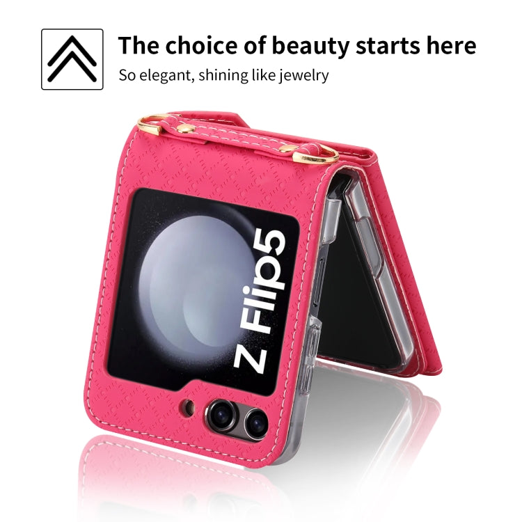 For Samsung Galaxy Z Flip5 POLA Grid Texture Multi-Card Slots Zipper Wallet Phone Case