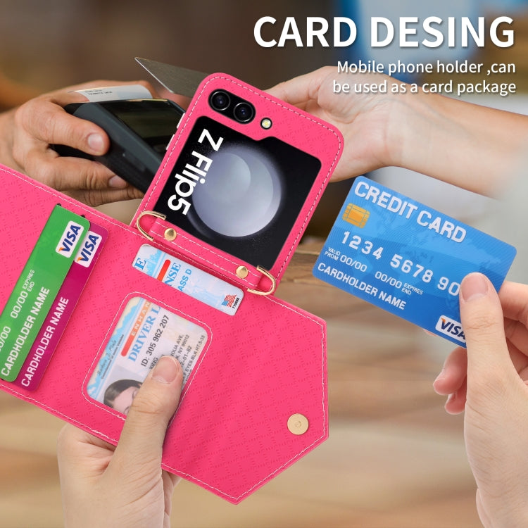 For Samsung Galaxy Z Flip5 POLA Grid Texture Multi-Card Slots Zipper Wallet Phone Case