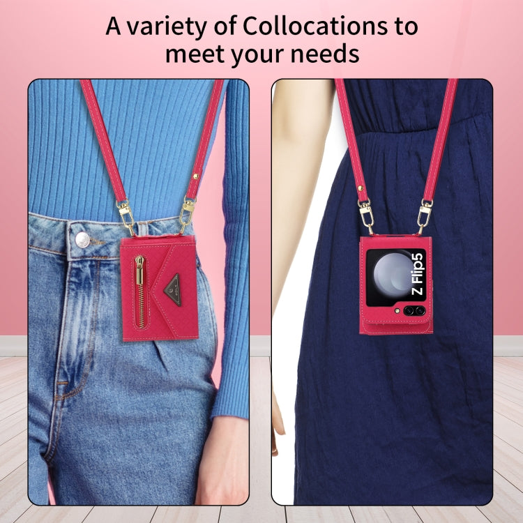 For Samsung Galaxy Z Flip5 POLA Grid Texture Multi-Card Slots Zipper Wallet Phone Case