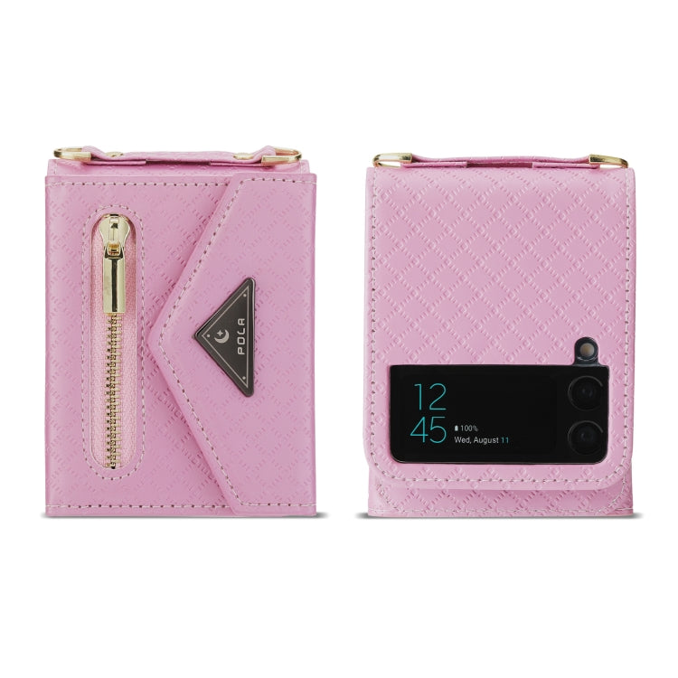 For Samsung Galaxy Z Flip4 POLA Grid Texture Multi-Card Slots Zipper Wallet Phone Case