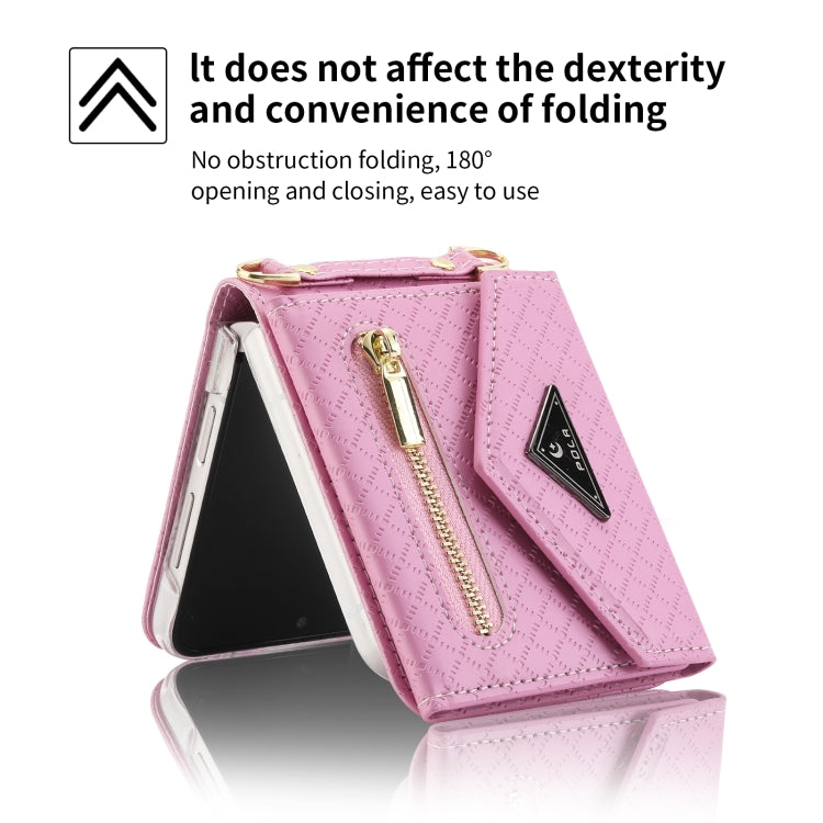 For Samsung Galaxy Z Flip4 POLA Grid Texture Multi-Card Slots Zipper Wallet Phone Case