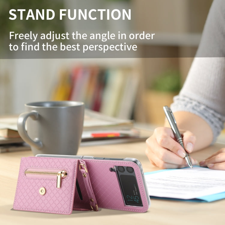 For Samsung Galaxy Z Flip4 POLA Grid Texture Multi-Card Slots Zipper Wallet Phone Case
