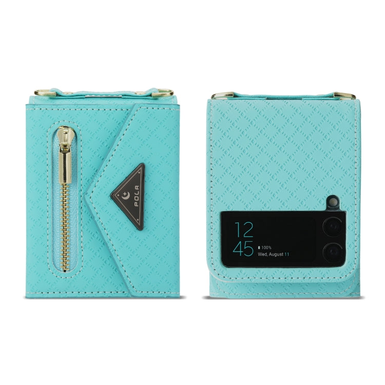 For Samsung Galaxy Z Flip4 POLA Grid Texture Multi-Card Slots Zipper Wallet Phone Case