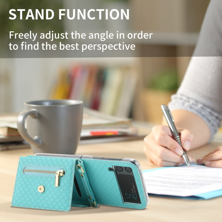 For Samsung Galaxy Z Flip4 POLA Grid Texture Multi-Card Slots Zipper Wallet Phone Case