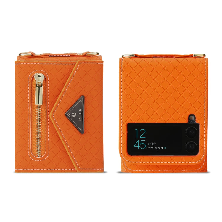 For Samsung Galaxy Z Flip4 POLA Grid Texture Multi-Card Slots Zipper Wallet Phone Case