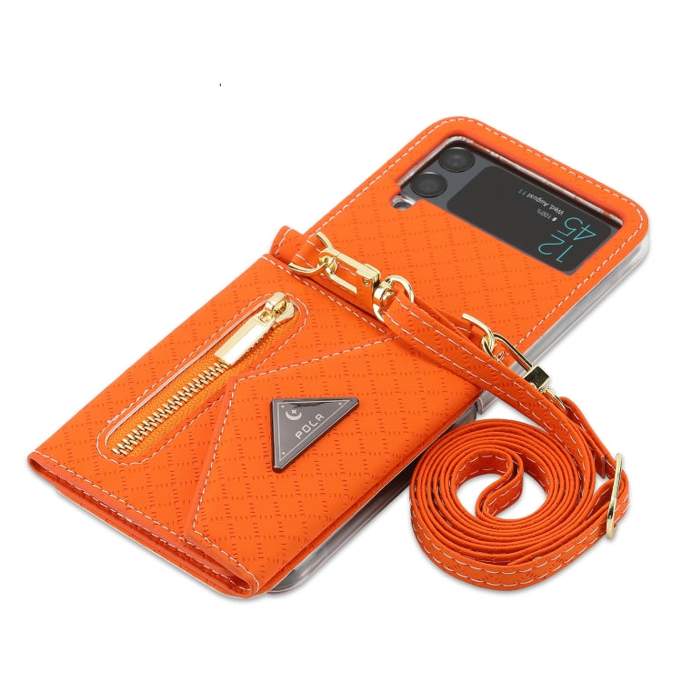 For Samsung Galaxy Z Flip4 POLA Grid Texture Multi-Card Slots Zipper Wallet Phone Case