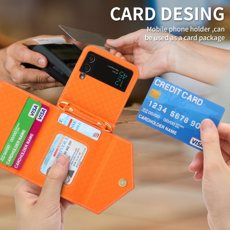For Samsung Galaxy Z Flip4 POLA Grid Texture Multi-Card Slots Zipper Wallet Phone Case