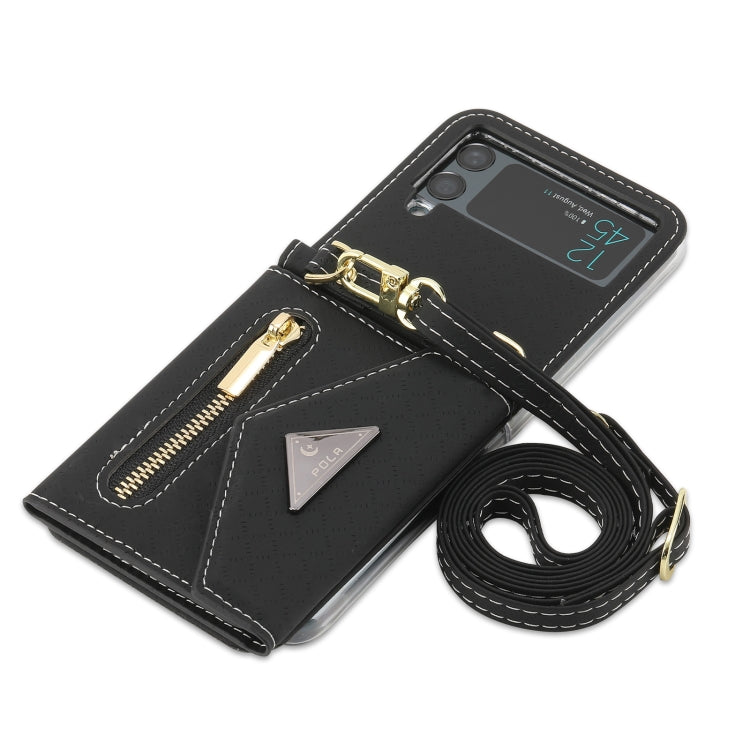 For Samsung Galaxy Z Flip4 POLA Grid Texture Multi-Card Slots Zipper Wallet Phone Case
