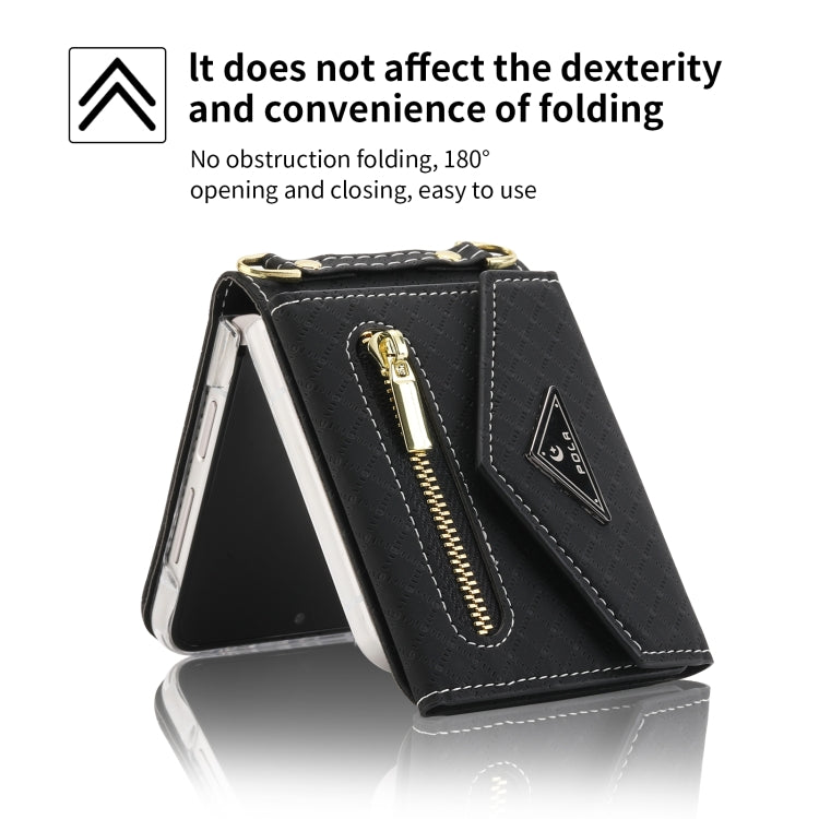 For Samsung Galaxy Z Flip4 POLA Grid Texture Multi-Card Slots Zipper Wallet Phone Case
