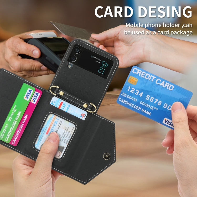 For Samsung Galaxy Z Flip4 POLA Grid Texture Multi-Card Slots Zipper Wallet Phone Case
