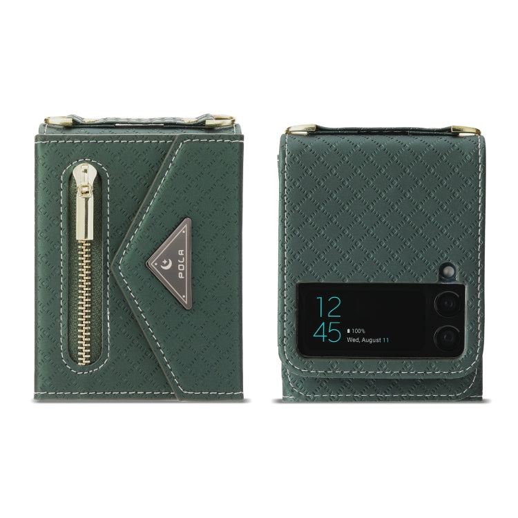 For Samsung Galaxy Z Flip4 POLA Grid Texture Multi-Card Slots Zipper Wallet Phone Case