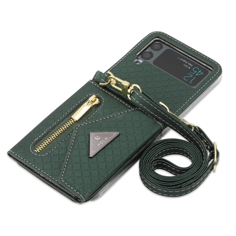 For Samsung Galaxy Z Flip4 POLA Grid Texture Multi-Card Slots Zipper Wallet Phone Case