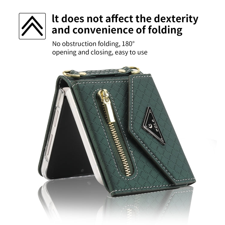 For Samsung Galaxy Z Flip4 POLA Grid Texture Multi-Card Slots Zipper Wallet Phone Case