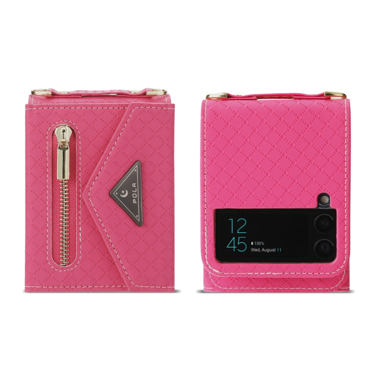 For Samsung Galaxy Z Flip4 POLA Grid Texture Multi-Card Slots Zipper Wallet Phone Case